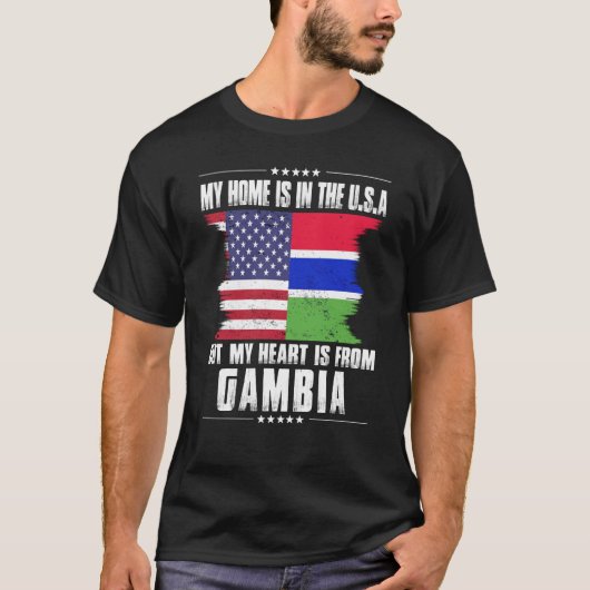 ガンビアンアメリカン愛国誇りを持った育ホームハートUS Tシャツ (正面)