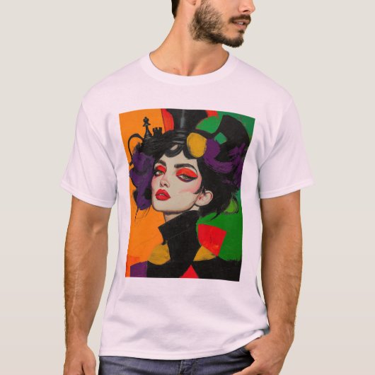 ガンビットの女王、激しい目のグラムチェス Tシャツ (正面)