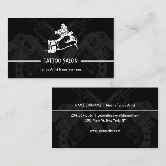 ガンペンミニマルモダンリストブラックタトゥーアーティスト 名刺 (正面/裏面)