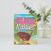 ガンモルディブ島ヴィンテージ旅行ポスターアート。 ポストカード (スタンド正面)