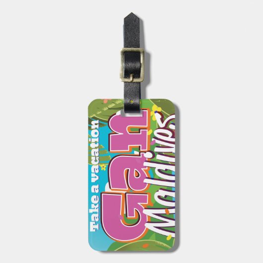 ガンモルディブ島ヴィンテージ旅行ポスターアート。 ラゲッジタグ (正面縦)