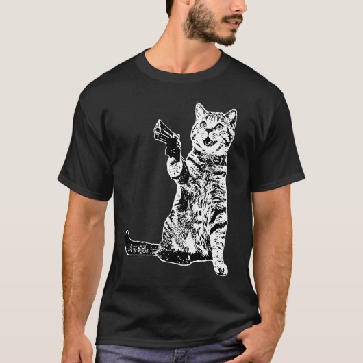 ガン子猫おもしろいネコ1 Tシャツ (正面)