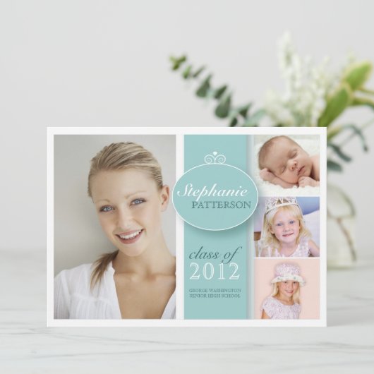 ガーかわいらしル4フォトインティール（緑がかった色）卒業招待状 招待状 (スタンド正面)