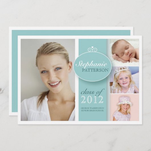 ガーかわいらしル4フォトインティール（緑がかった色）卒業招待状 招待状 (正面/裏面)