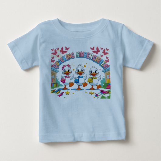 "ガーガー幼稚園 - かわいいアヒルの新学期" ベビーTシャツ (正面)