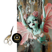 ガーゴイお洒落ルフェアリーのピンクの緑のデコパージュ 薄葉紙