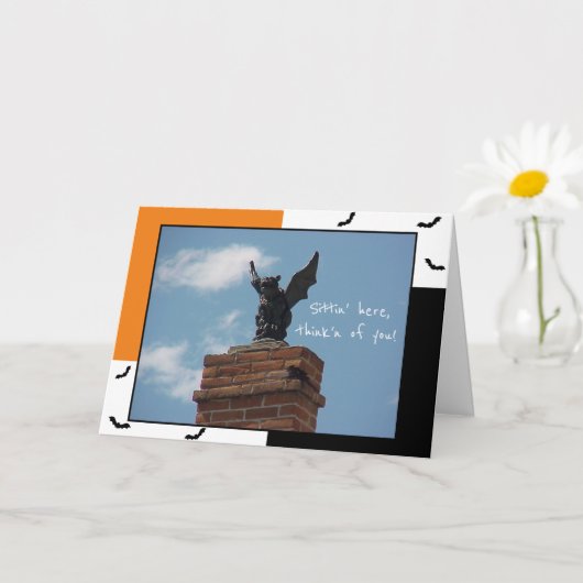 ガーゴイルこうもり面白いハロウィーンカード カード (小さな植物)