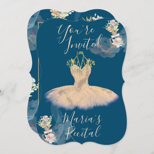 ガーゼ ローズゴールド バレリーナドレス フローラル 香水 招待状 (正面/裏面)