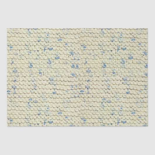 ガーター編みのニットパターン青くか自然なツイード 薄葉紙 (正面)