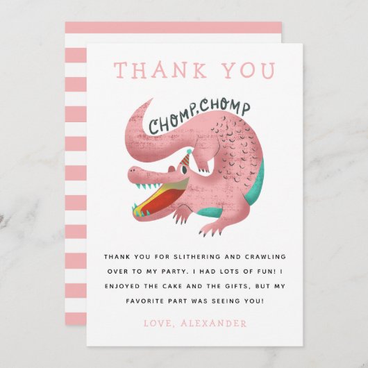 ガーター テーマの誕生日パーティー ピンクの感謝カード サンキューカード (正面/裏面)