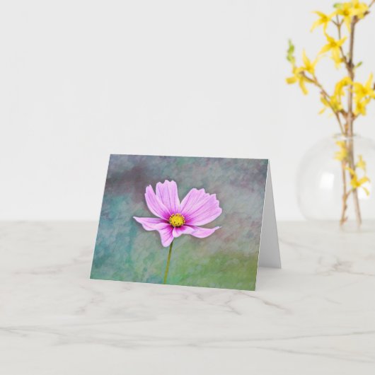 ガーティ独身のーの庭からピンクのコスモスの花 カード (黄色い花)