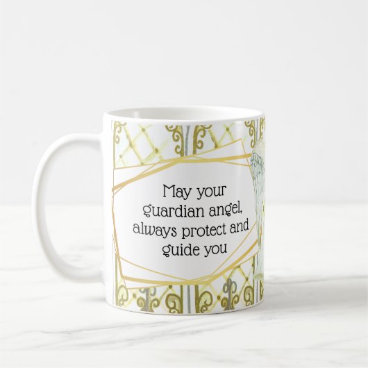ガーディアンエンジェルのステンドグラスの窓天使の引用文 コーヒーマグカップ (左)