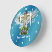 ガーディアンエンジェルアンドフラワーパーソナライズされたズ ラウンド壁時計 (傾斜)