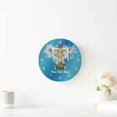 ガーディアンエンジェルアンドフラワーパーソナライズされたズ ラウンド壁時計 (ホーム)