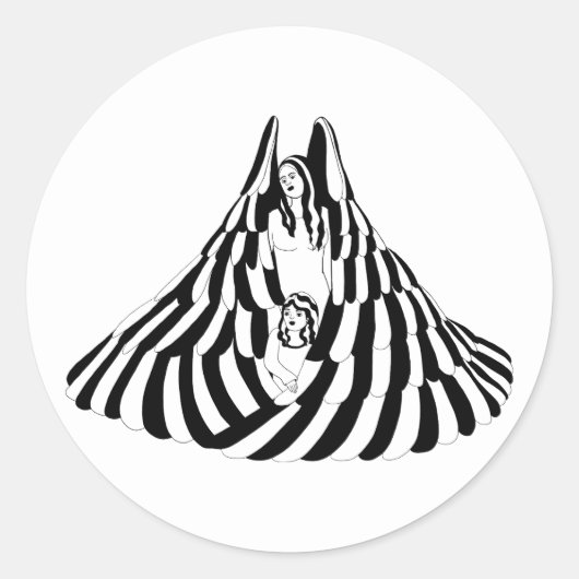 ガーディアンエンジェルウーマン小さな女の子アート ラウンドシール (正面)