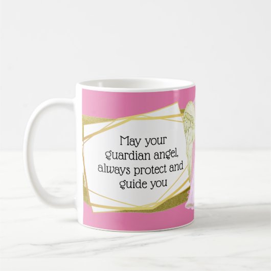 ガーディアンエンジェルピンクのドレス金ゴールド髪女の子の誕生日 コーヒーマグカップ (左)
