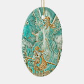 ガーディアンエンジェル、子供と橋の金ゴールドとティール（緑がかった色） セラミックオーナメント (右)