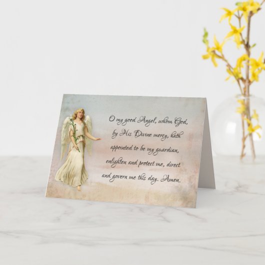 ガーディアンジェルカトリック宗教祈りの言葉 カード (黄色い花)