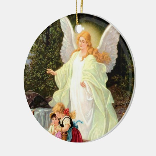 ガーディアン・エンジェルの子供たちが橋を渡る セラミックオーナメント (左)