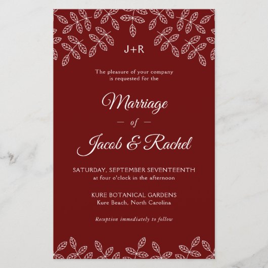 ガーデエレガントン葉スダーク結婚式招待状 (正面)