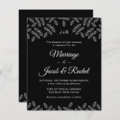 ガーデエレガントン葉スブラック結婚式招待状 (正面/裏面)