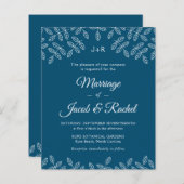 ガーデエレガントン葉スブルー結婚式招待状 (正面/裏面)