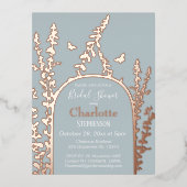 ガーデエレガントン葉ス蝶ブライダルシャワー 箔招待状ポストカード (正面)