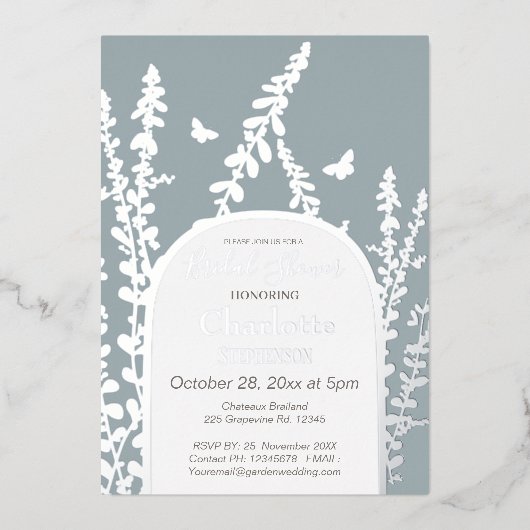 ガーデエレガントン葉ス蝶ブライダルシャワー 箔招待状 (正面)