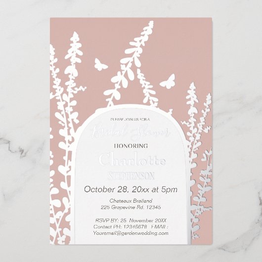 ガーデエレガントン葉ス蝶ブライダルシャワー 箔招待状 (正面)