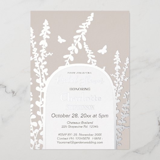 ガーデエレガントン葉ス蝶ブライダルシャワー 箔招待状 (正面)