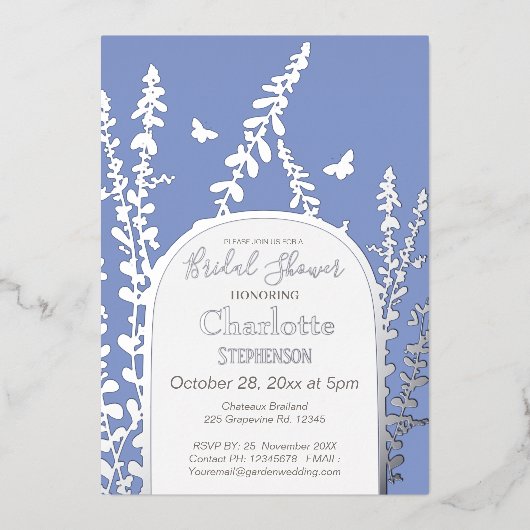 ガーデエレガントン葉ス蝶ブライダルシャワー 箔招待状 (正面)