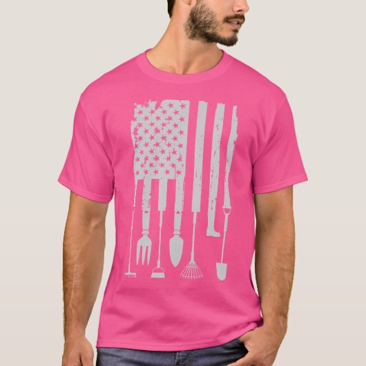ガーデナーのためのガーデニングツール アメリカ国旗 7月4日 Tシャツ (正面)