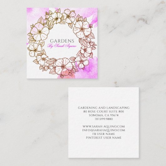 ガーデナーまたはフローリストフローラリース水色洗剤 スクエア名刺 (正面/裏面)