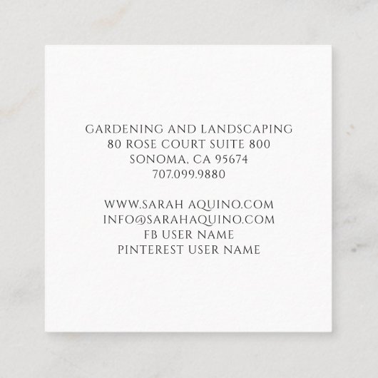 ガーデナーまたはフローリストフローラリース水色洗剤 スクエア名刺 (裏面)