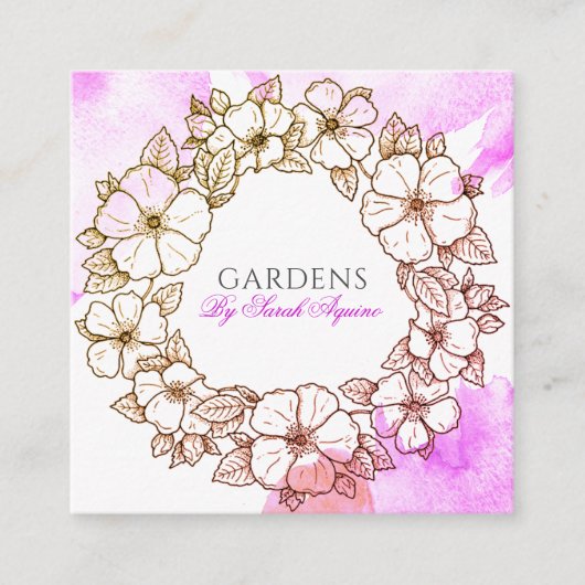 ガーデナーまたはフローリストフローラリース水色洗剤 スクエア名刺 (正面)