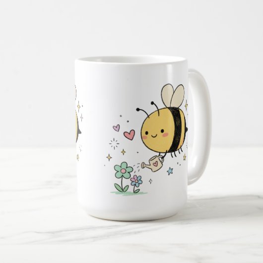  ガーデナーを応援するミツバチと野の花  コーヒーマグカップ (正面右)