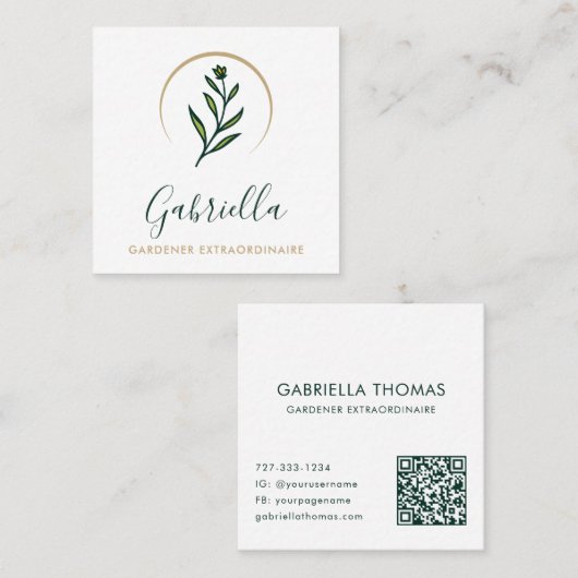 ガーデナーカスタムフローラロゴQRコード スクエア名刺 (正面/裏面)