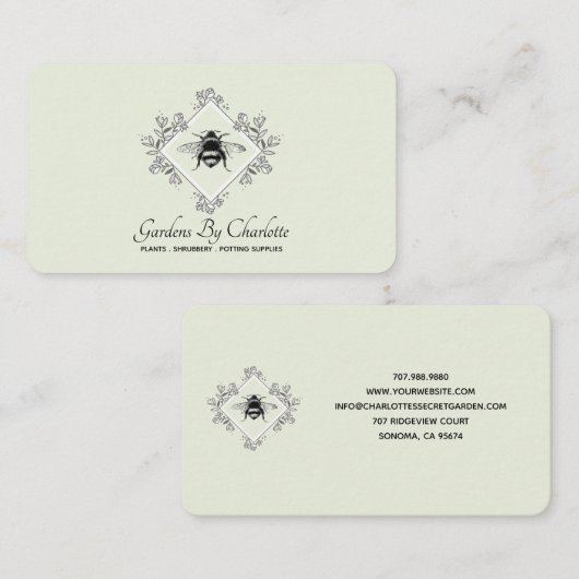 ガーデナーガーデニングハニービーとフローラロゴ 名刺 (正面/裏面)