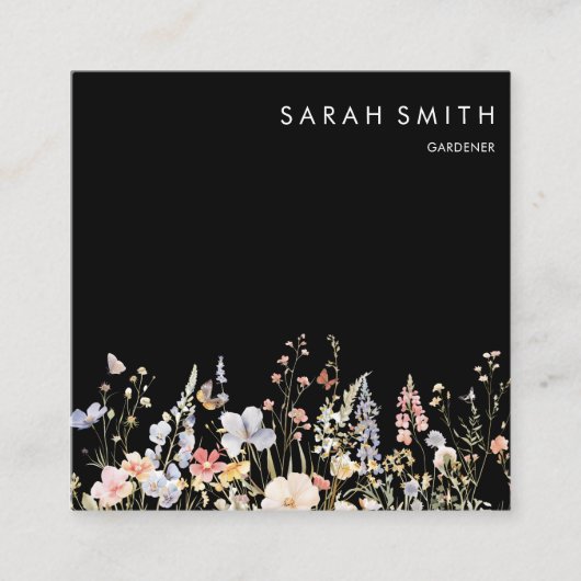 ガーデナーサマー数々のカラーのワイルドフラワーQRコード スクエア名刺 (正面)