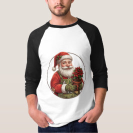 ガーデナーサンタのポインセチア クリスマスオーナメント Tシャツ