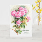 ガーデナーテーマのヴィンテージフローラピンクローズ誕生日 カード (黄色い花)