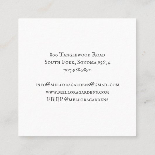 ガーデナードラゴンフライフローラ名刺 スクエア名刺 (裏面)