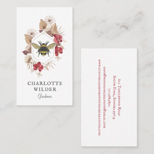 ガーデナーハニービーダークコーラルピンクフローラフレームブ 名刺 (正面/裏面)