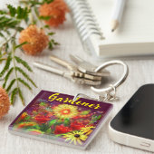 ガーデナーフローラ絵画フラワーズ抽象芸術赤 キーホルダー (正面右)