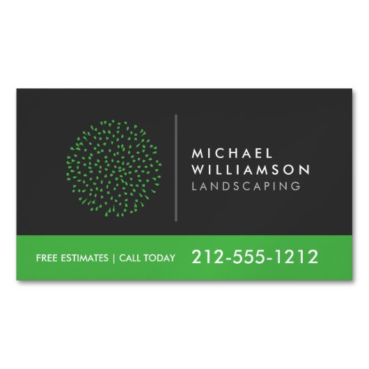 ガーデナーモダン造園低木ロゴダークグレー マグネット名刺 (正面)