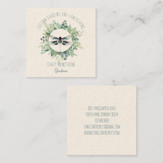 ガーデナーランドシャープウォーターカラーグリーン スクエア名刺 (正面/裏面)