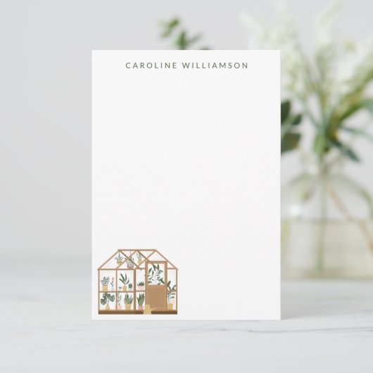 ガーデナー温室イラストレーションパーソナライズされた名 ノートカード (スタンド正面)