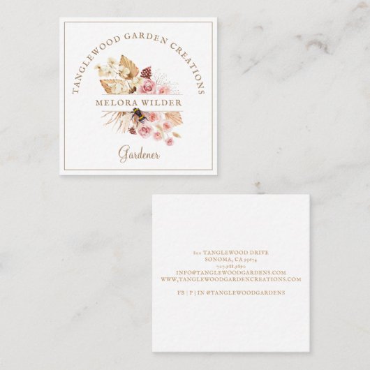 ガーデナー赤面ピンクフローラハニービー スクエア名刺 (正面/裏面)