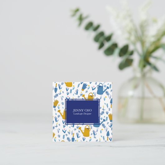 ガーデナー造園ガーデニングモダンカッコいい スクエア名刺 (スタンド正面)