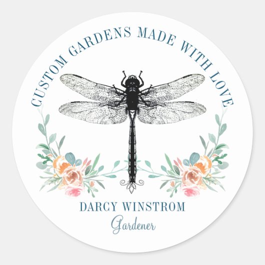 ガーデナ芸術的ー地主ドラゴンフライロゴ ラウンドシール (正面)